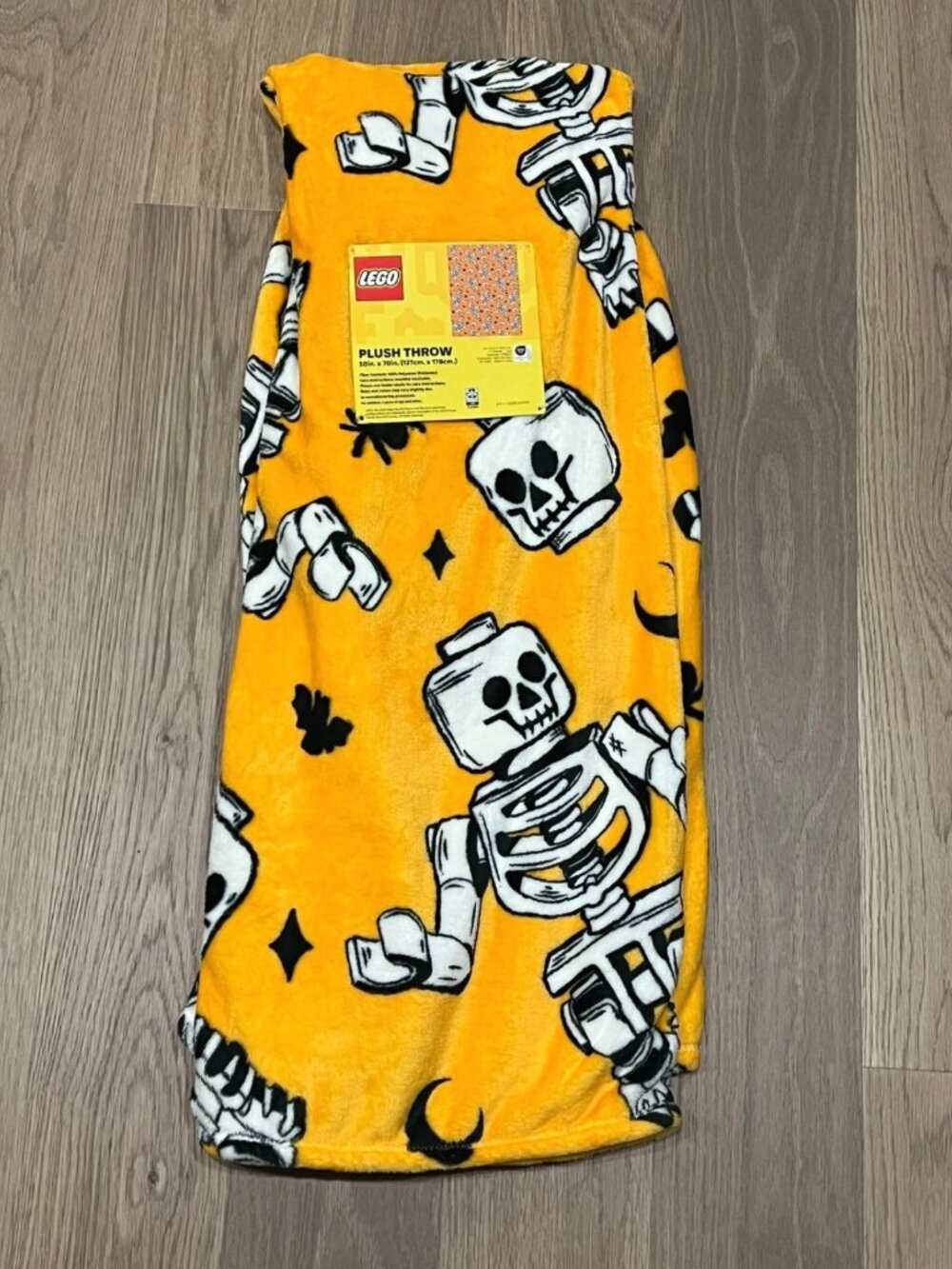 LEGO Skeleton HALLOWEEN Throw Blanket 50x70 Bats Spider Skull Minifigure Orange